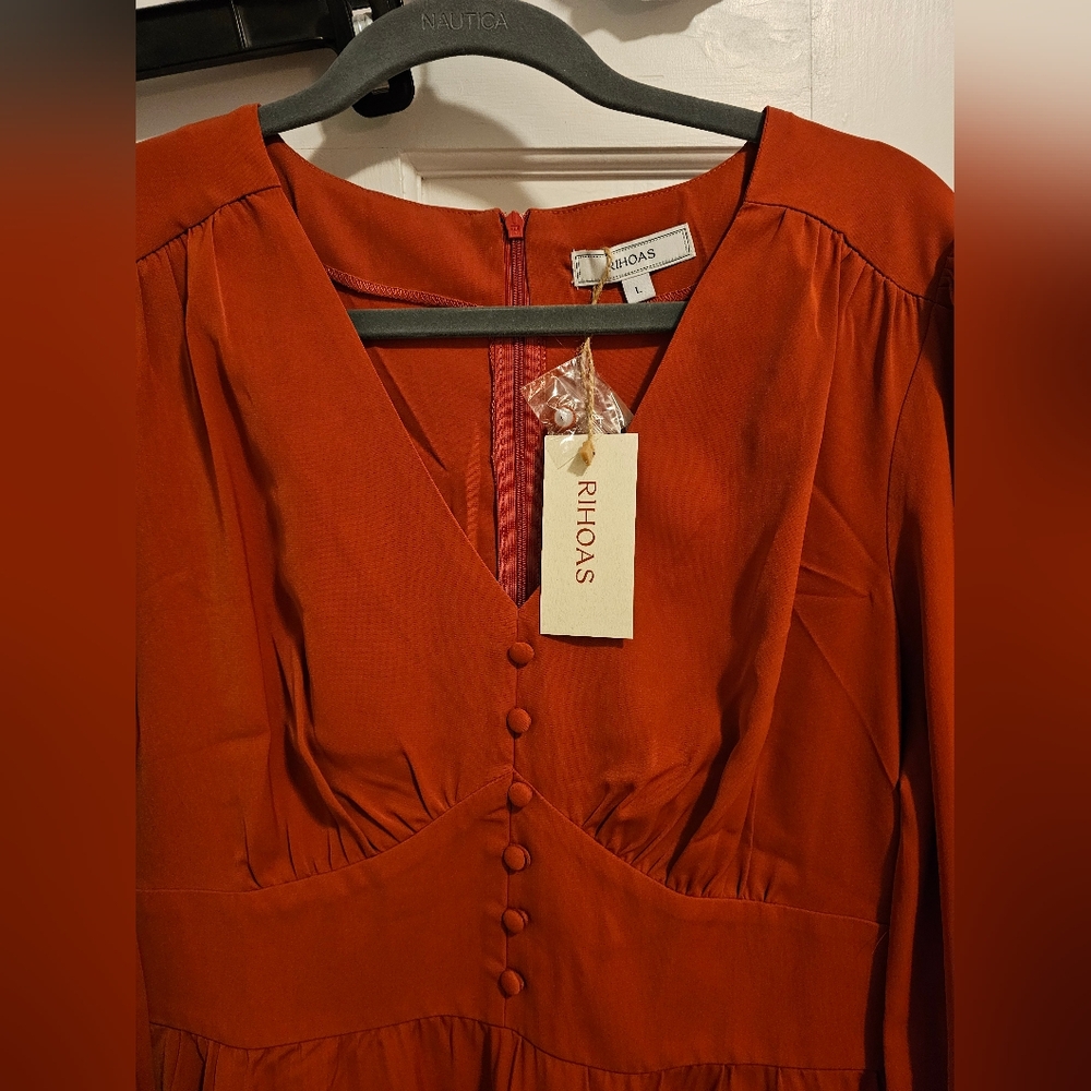 Rihoas Terracotta Long Sleeve Dress - Picture 2 of 6